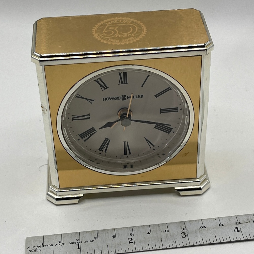 Howard Miller 645-689‎ Gold Tone Desk Alarm Clock NACUFS 50 Years Anniversary